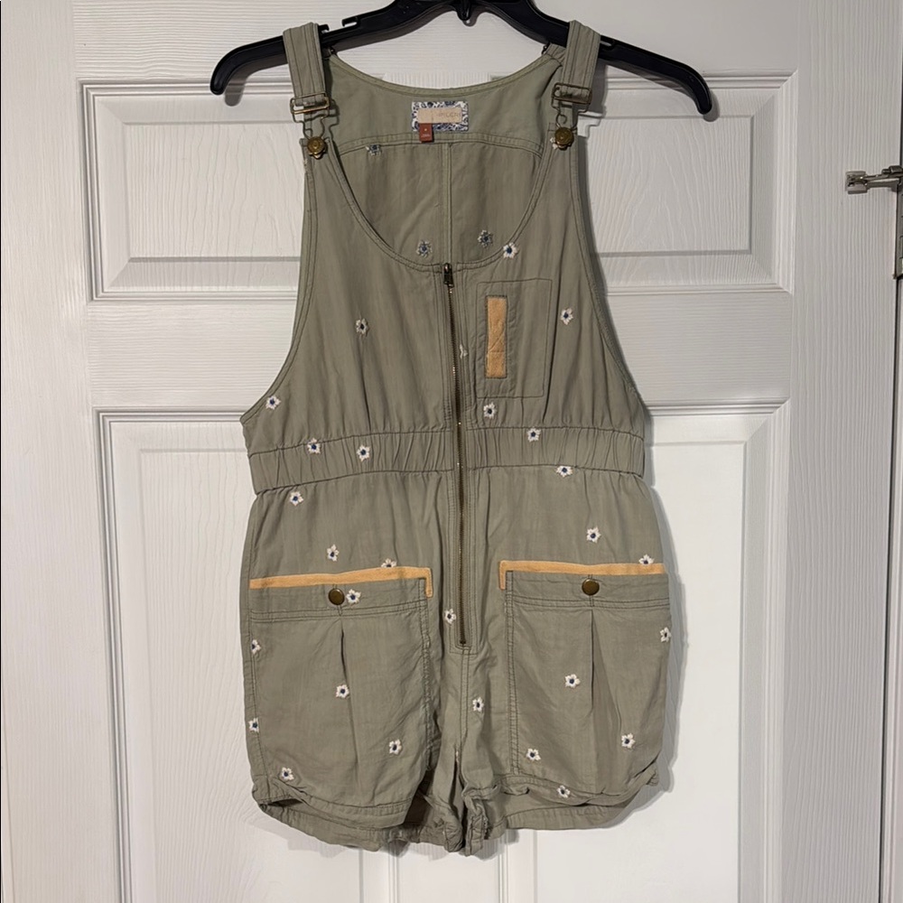 Pilcro Green Utility Romper V-Neck Elastic Waist